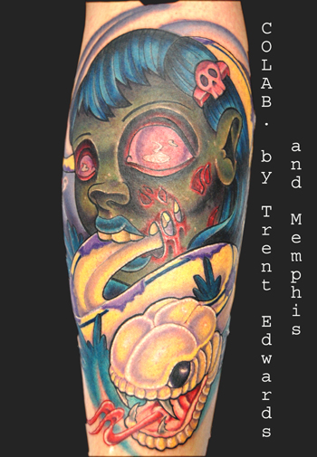MEMPHIS - collaboration tattoo of dead girls head and snake